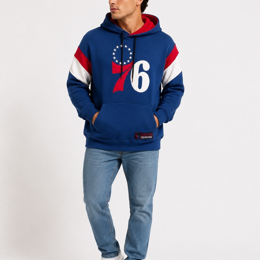 Men's 76 Graphic Hoodie - Blue with Red & White Accents